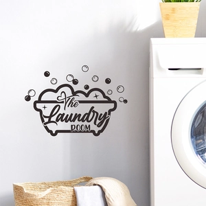 Sticker mural Minimalist Laundry Room avec silhouette de baignoire et lettrage