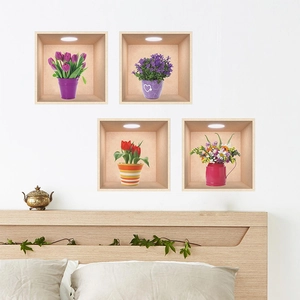 3D realistic lavender flower potted plants wall stickers set for living room home decor