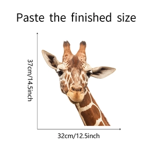 Detail view of cartoon giraffe wall sticker showing the finished size 14.5 by 12.5 inches