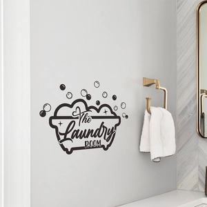 Sticker mural noir moderne The Laundry ROOM avec design de baignoire et bulles de savon