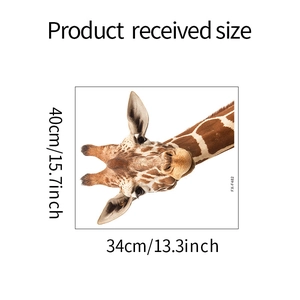 Detailed view of the cute giraffe wall sticker with received dimensions 40x34cm