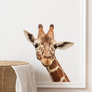 Realistic giraffe wall sticker showing head and neck details for living room decor