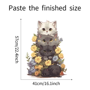 Size chart for cute cartoon cat wall stickers measuring 41cm width by 57cm height