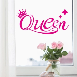 Rose red Queen wall decal with crown and stars on a glass window for room decor