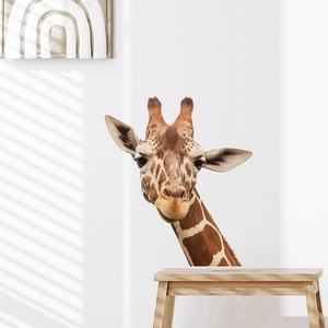 Realistic cartoon giraffe wall sticker for living room decor with warm natural textures
