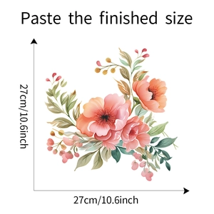 Detailed view of watercolor pink floral wall stickers with size dimensions of 27cm x 27cm