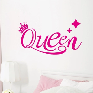 Rose red Queen wall decal with crown and stars for bedroom wall decoration