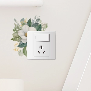 Watercolor Green Leaves White Flower Switch Sticker Removable PVC Floral Wall Decal For Living Room Home Decoration