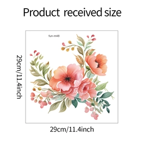 Detailed view of watercolor flower wall sticker with size specifications 29x29cm