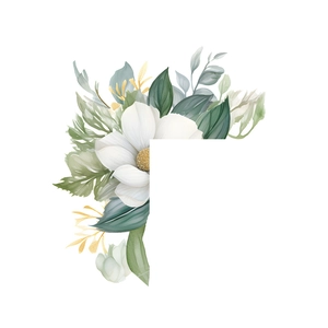 Self-adhesive white flower wall sticker with green leaves and gold line art decor