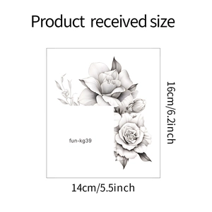 Detail view of black and white sketch rose wall sticker with 14x16cm dimensions