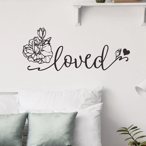 Minimalist black floral and loved text PVC wall sticker for bedroom and living room decor