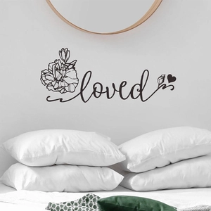Floral wall sticker with heart and loved text for bedroom home wall decoration