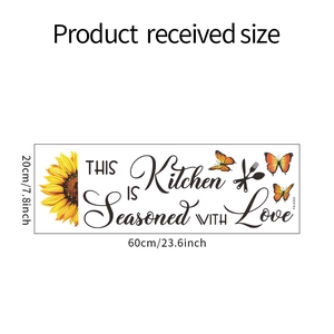 Dimensions détaillées du sticker cuisine tournesol affichant la taille 60x20cm