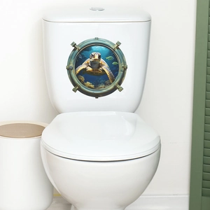 Sticker mural 3D tortue de mer hublot pour décoration de salle de bain et WC