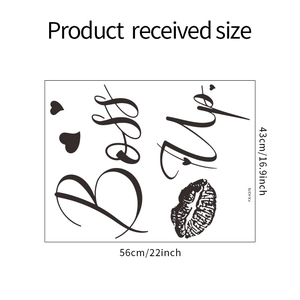Detailed dimensions of BOSS Up wall sticker with lips and hearts measuring 56cm by 43cm