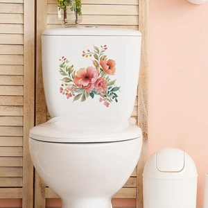 Self-adhesive watercolor pink floral wall decal for bathroom toilet tank decoration