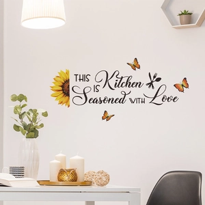 Sticker mural tournesol et papillons avec citation pour la décoration de la cuisine de maison