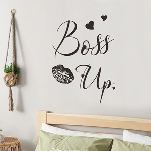 Creative Boss Up wall decal with lip prints and hearts for bedroom decor