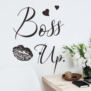 Boss Up motivational wall sticker with lips and hearts for bedroom and living room decor
