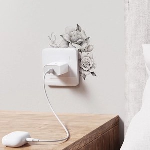 Minimalist black and white sketch rose wall sticker for home outlet decoration