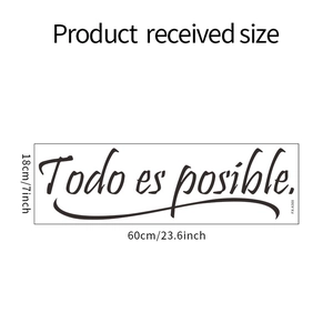 Detaillierte Maße des Todo es posible spanischen Wandtattoo-Zitats in Schwarz 60x18cm
