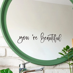 Black artistic 'you're Beautiful' wall sticker decor for mirror glass aesthetics