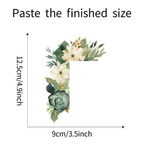 Detailed dimension guide showing 12.5x9cm size of watercolor floral wall sticker mural