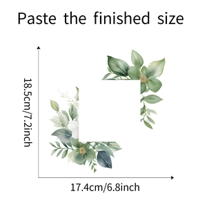 Detailed size guide for watercolor green leaf wall sticker with 17.4x18.5cm dimensions