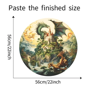 Fantasy castle and dragon wall sticker decal detail with 56cm/22inch diameter size