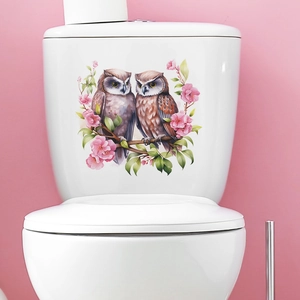 Stickers muraux hiboux sur branches fleuries pour décor de salle de bain et WC