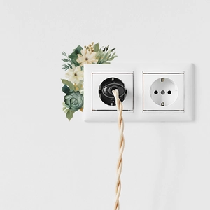 Floral wall sticker with green plants and white flowers for home switch decoration