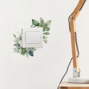 Watercolor green leaf and flower wall sticker for home light switch decoration