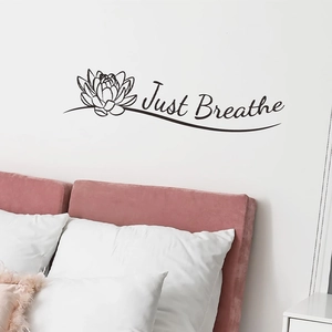 Minimalist lotus wall sticker with Just Breathe slogan for bedroom wall decor