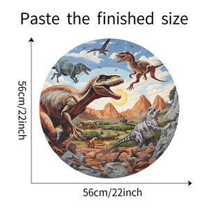 Detailed view showing 22-inch circular dinosaur wall sticker dimensions and prehistoric design