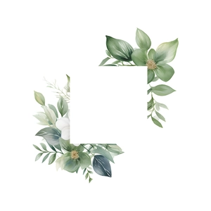 Floral leaf wall sticker with watercolor green plants and white blossoms for home decor