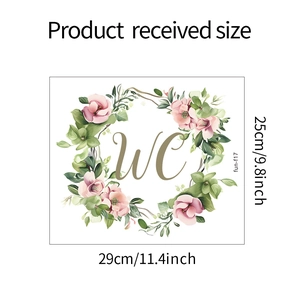 Floral WC toilet door sticker with dimensions 29x25cm showing pink flower wreath design