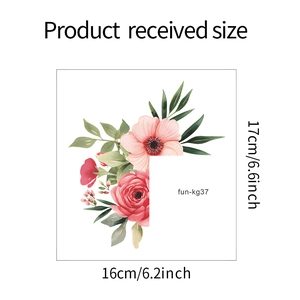 Detail showing the 16x17cm product size for the pink peony floral wall sticker