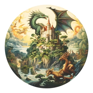 Fantasy castle and dragon wall sticker for kids bedroom decor with 3D dreamlike landscape