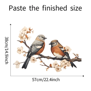 Detail view of bird and blossom wall sticker with dimensions 57x38cm for wall decor
