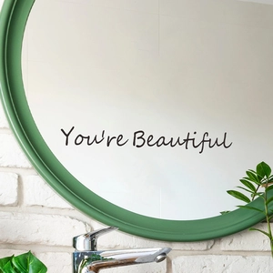 Minimalist 'You're Beautiful' black quote mirror sticker for home bathroom decor
