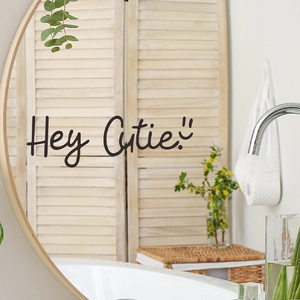 Sticker mural Hey Cutie avec smiley pour miroir ou verre décoration d'intérieur