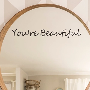 You're Beautiful Slogan PVC Mirror Wall Sticker Minimalist Handwritten English Quote Decal For Home Bathroom Decor
