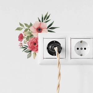 Pink peony and leaf self-adhesive wall sticker for home decor near wall switch