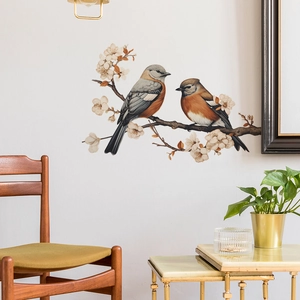 Charming birds on cherry blossom branches wall sticker for cozy living room decor