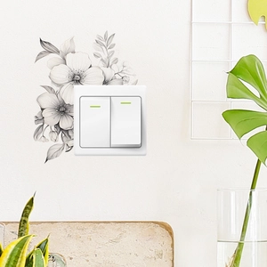 Minimalist black and white flower leaf wall sticker for light switch decoration in home decor