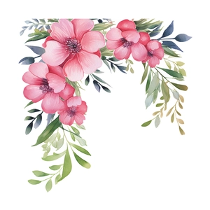 Self-adhesive watercolor pink flowers and green leaves wall sticker for bathroom decor