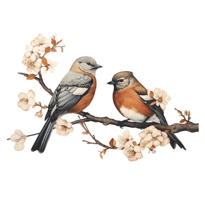 Self-adhesive wall sticker featuring birds on plum blossom branches for home decor