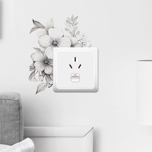 Minimalist Black And White Flower Leaf PVC Wall Stickers Removable Switch Socket Decoration For Living Room Bedroom Home