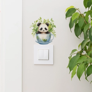 Panda in tea cup decorative wall sticker for light switch in a cozy living room scene